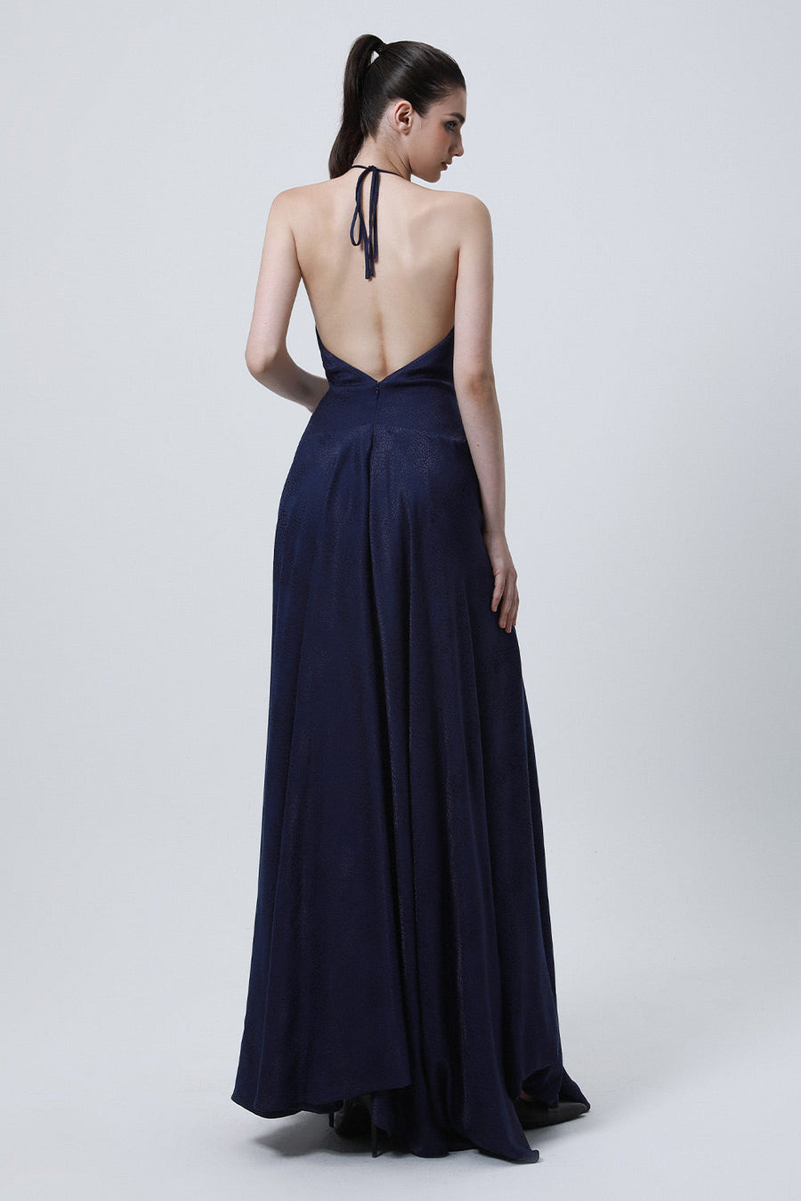 Carnation Fit and Flare Halter Neck Silk Floor Length Dress 4