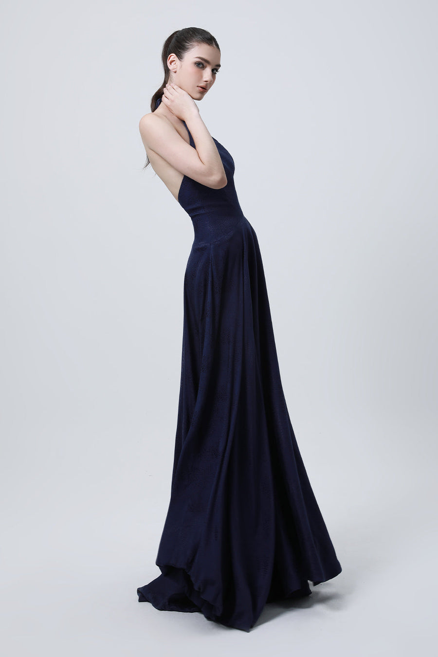 Carnation Fit and Flare Halter Neck Silk Floor Length Dress 5