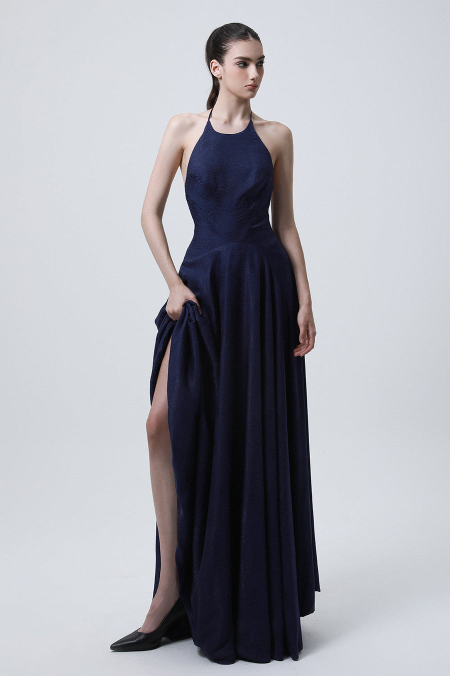 Carnation Fit and Flare Halter Neck Silk Floor Length Dress 6