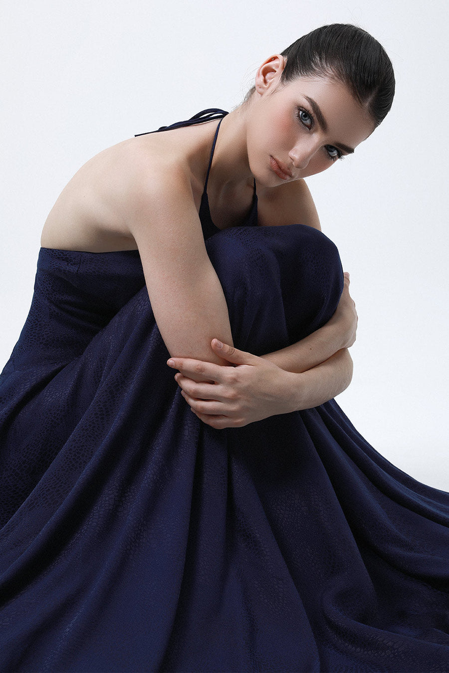 Carnation Fit and Flare Halter Neck Silk Floor Length Dress 2
