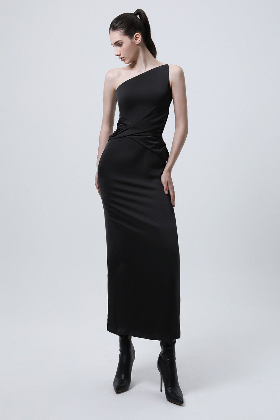 Imperial Sheath One Shoulder Silk Ankle Length Dress 4
