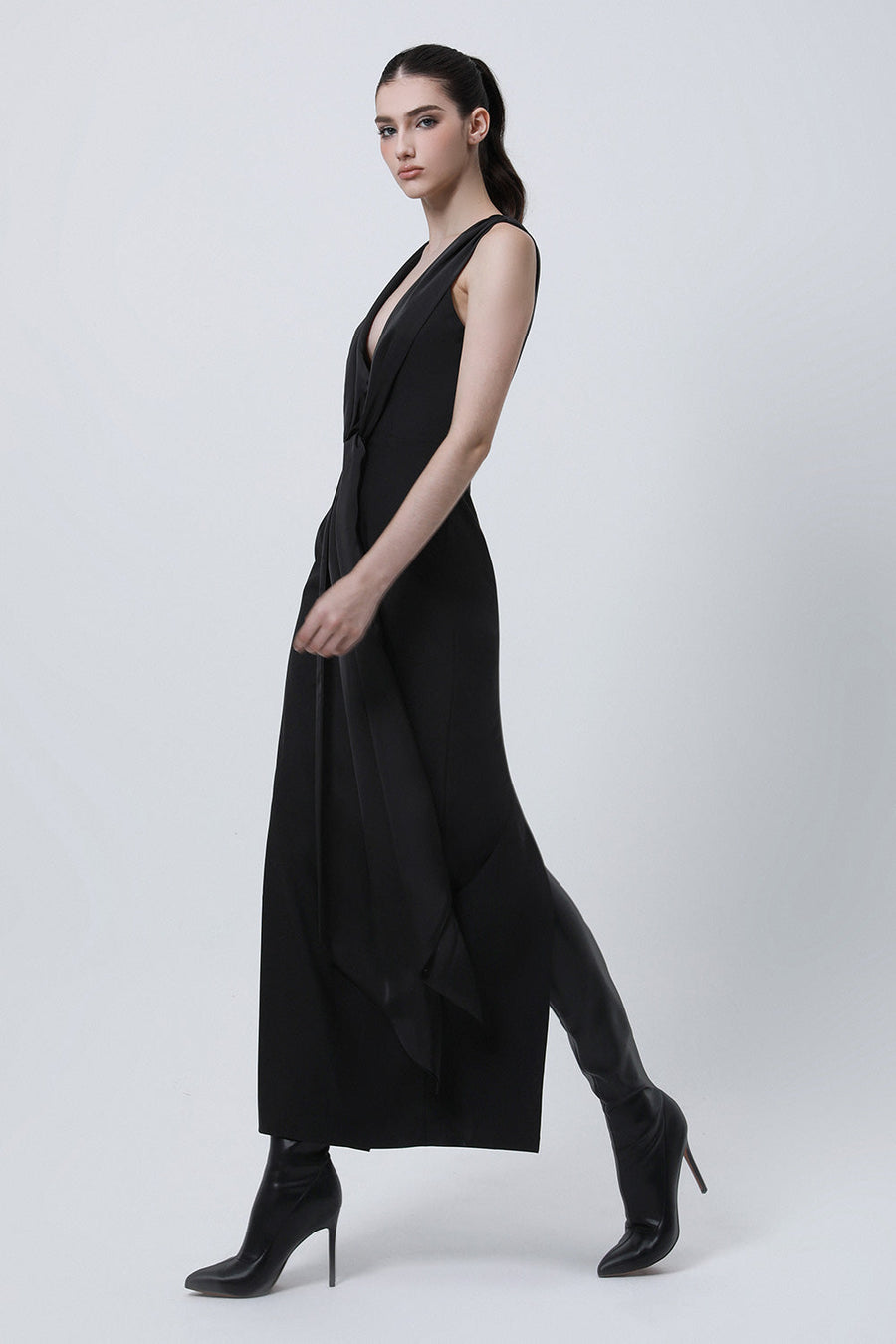 Slouch Sarong Plunge Neck Cotton Silk Ankle Length Dress 4