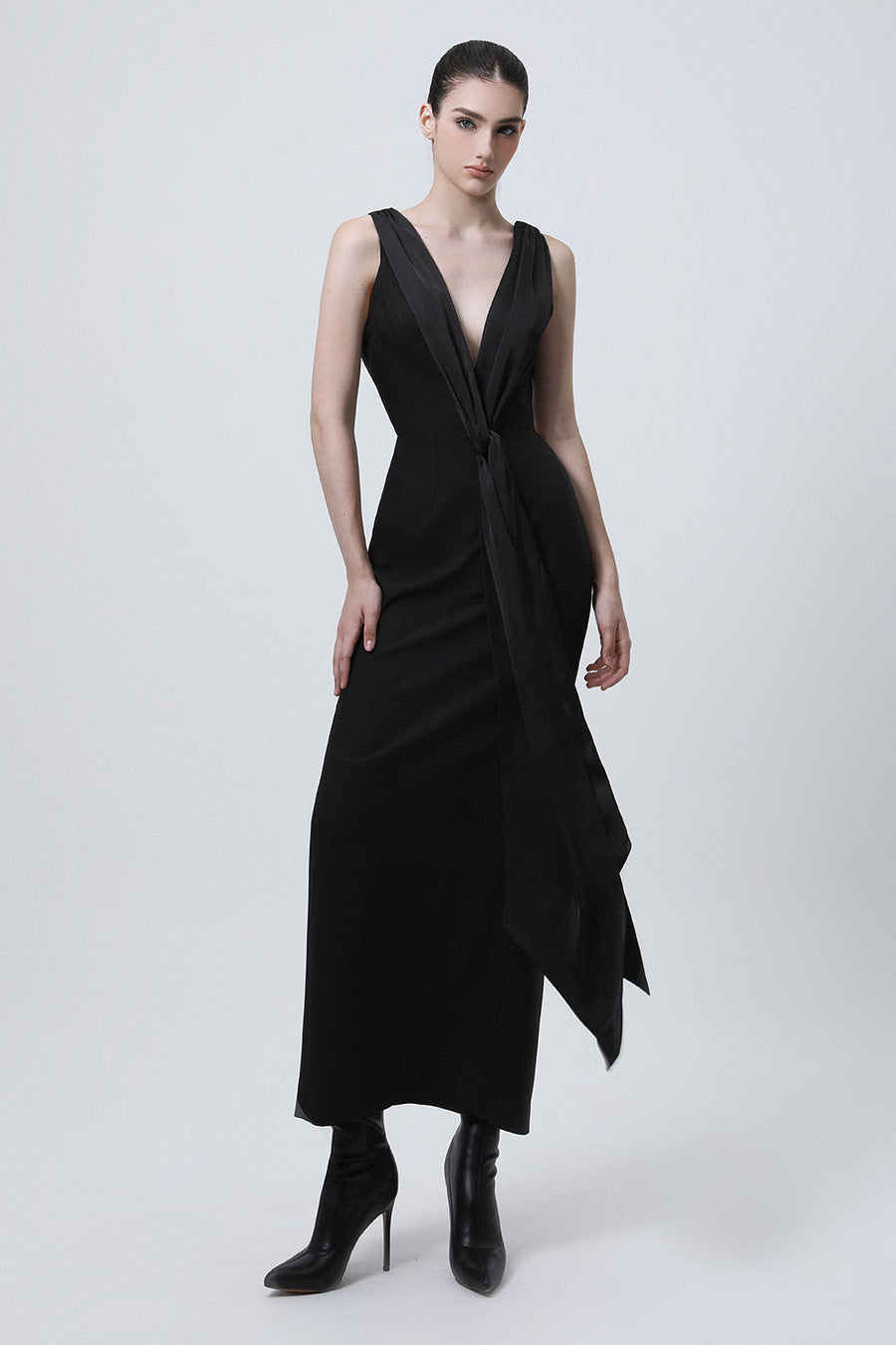 Slouch Sarong Plunge Neck Cotton Silk Ankle Length Dress 5