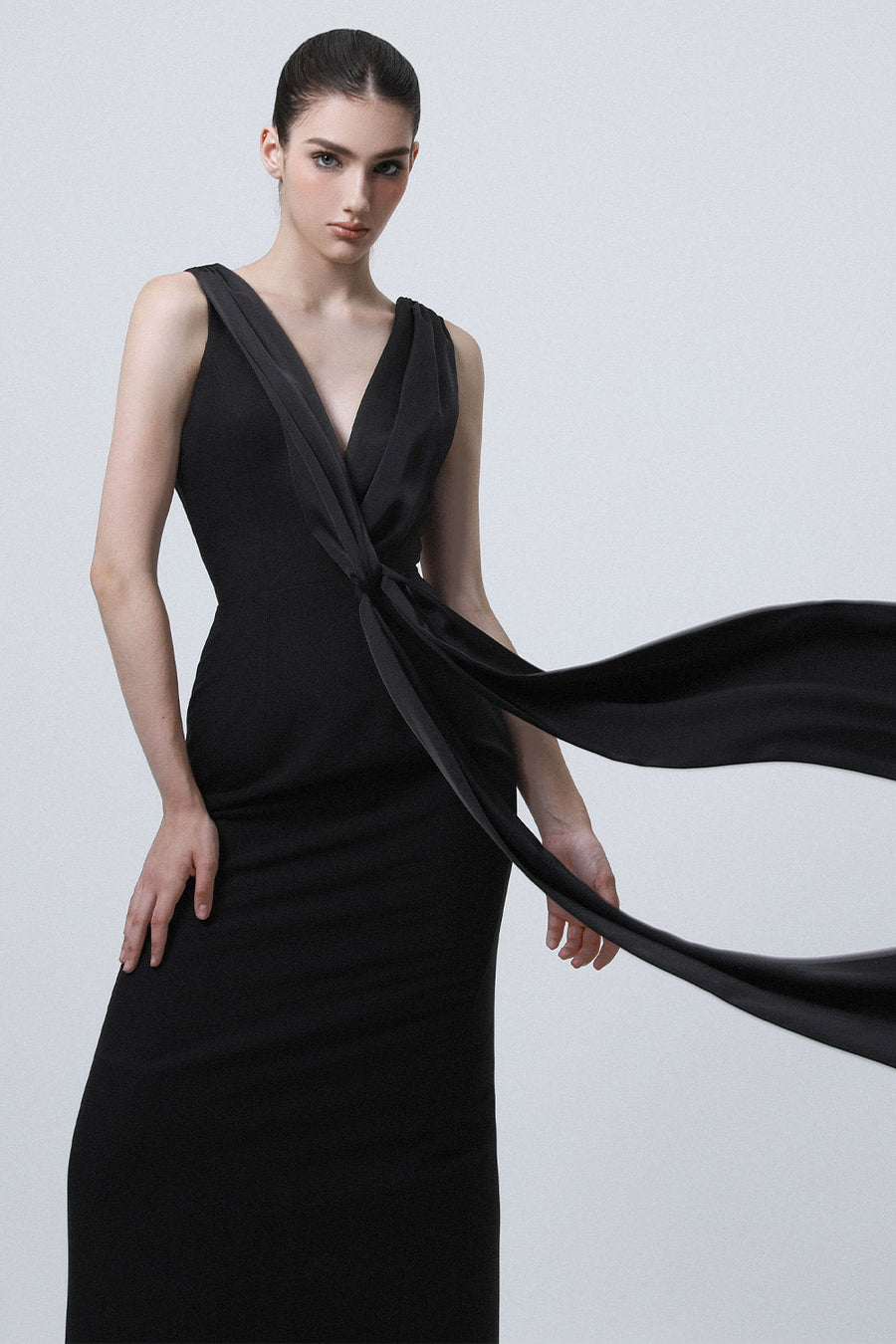 Slouch Sarong Plunge Neck Cotton Silk Ankle Length Dress 2