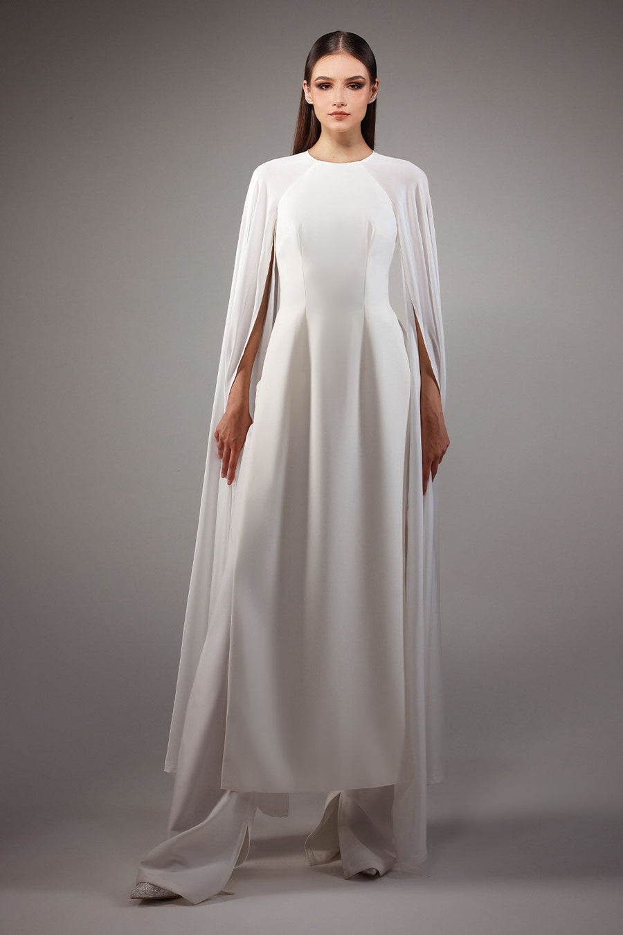 The Taj A-line Cape Sleeved Silk Wool Floor Length Ao Dai Set 1