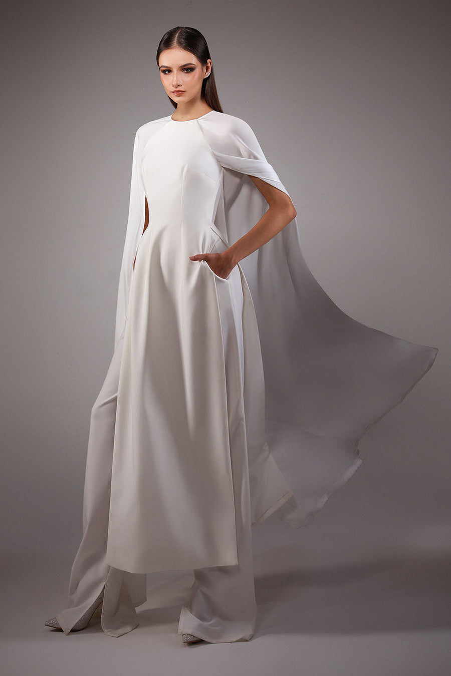 The Taj A-line Cape Sleeved Silk Wool Floor Length Ao Dai Set 4