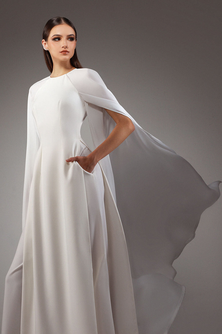 The Taj A-line Cape Sleeved Silk Wool Floor Length Ao Dai Set 2