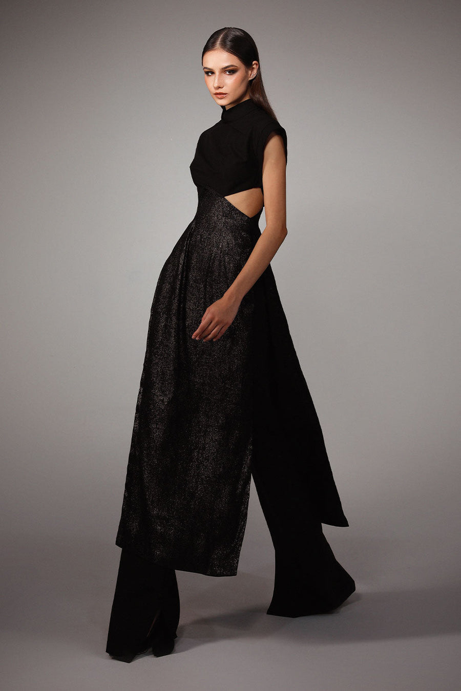 Charmeuse A-line Cap Sleeved Wool Cotton Floor Length Ao Dai Set 4