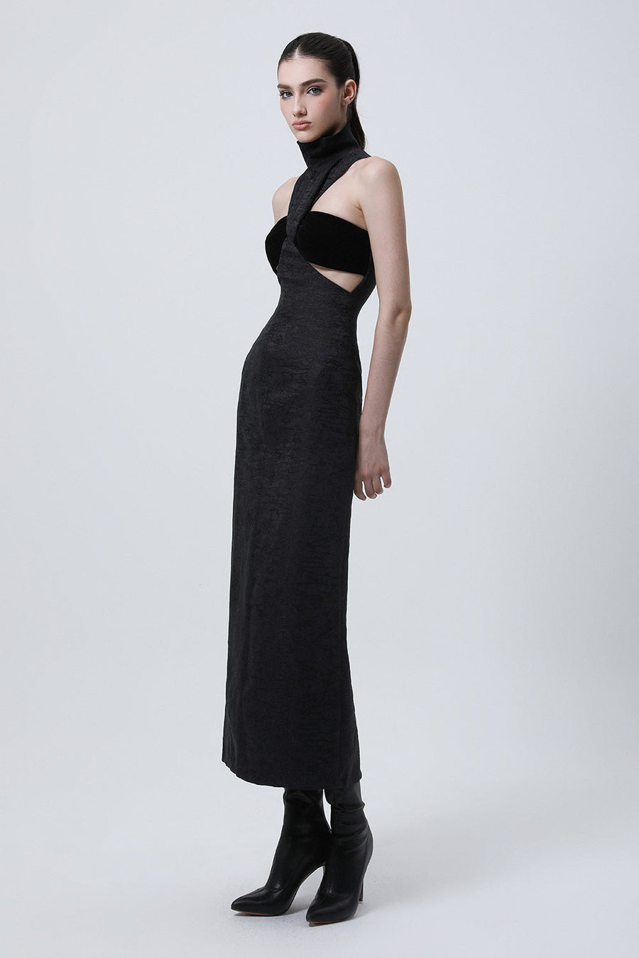 Normandy Sheath Grecian Neck Brocade Midi Dress 5