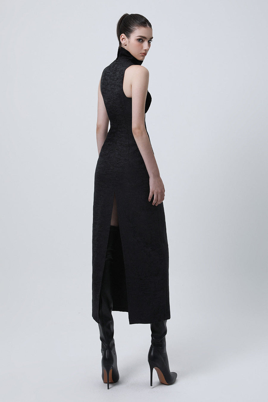 Normandy Sheath Grecian Neck Brocade Midi Dress 4