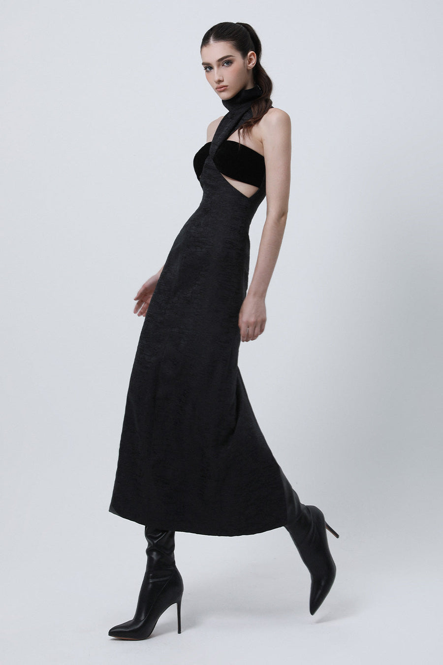 Normandy Sheath Grecian Neck Brocade Midi Dress 3