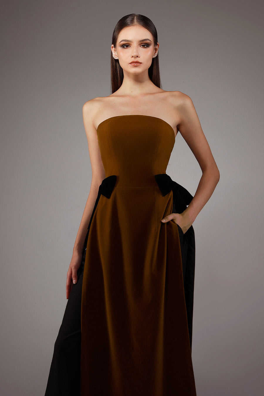Brigita A-line Straight Across Neck Velvet Floor Length Ao Dai Set 2