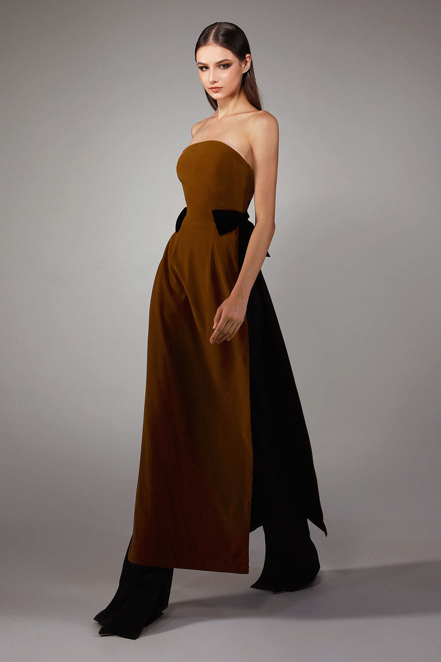 Brigita A-line Straight Across Neck Velvet Floor Length Ao Dai Set 4