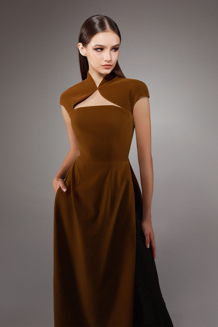 Koi A-line Cut-Out Velvet Floor Length Ao Dai Set 2