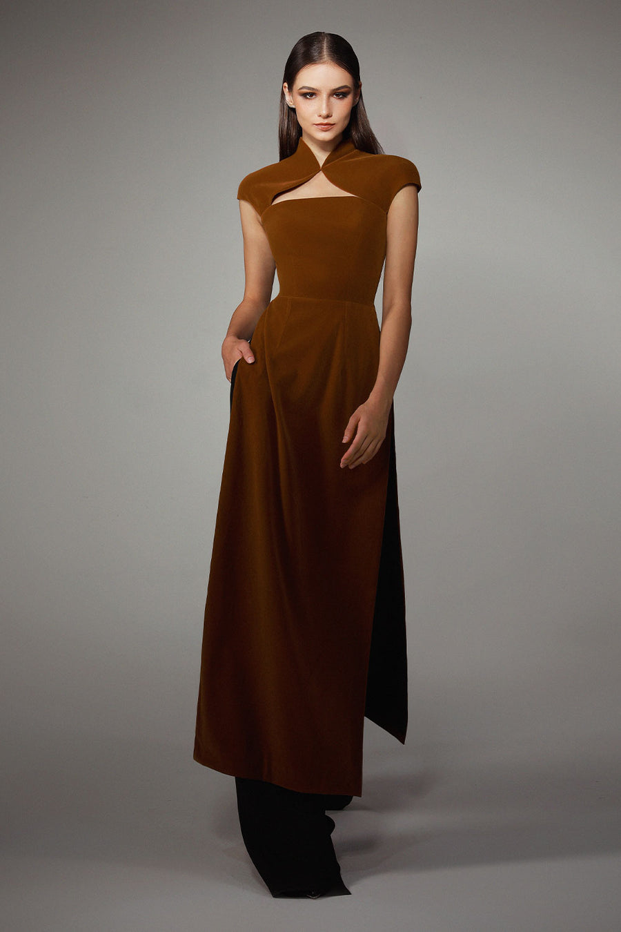 Koi A-line Cut-Out Velvet Floor Length Ao Dai Set 1