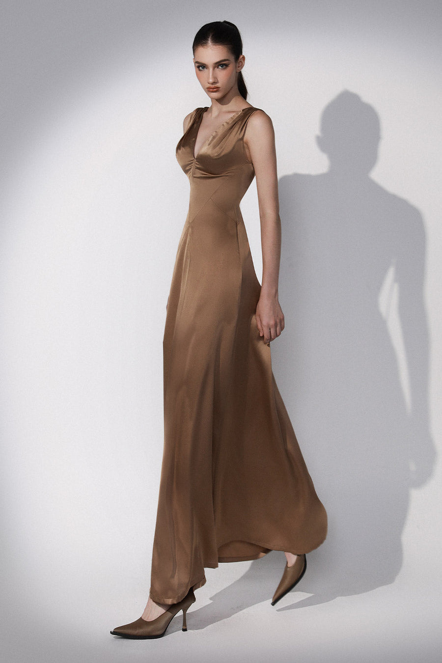 Soleil A-line Open Back Silk Maxi Dress 4