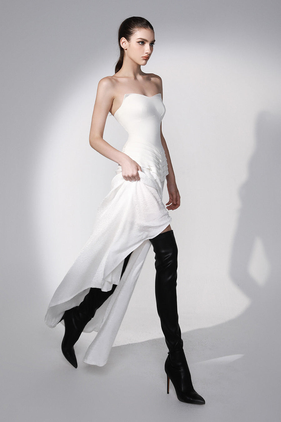 Moondance Drop Waist Flared Silk Maxi Dress 4
