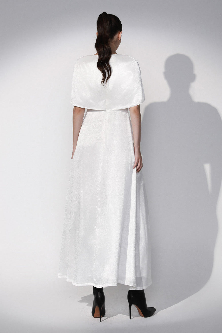 Talete Slit Cape Sleeved Silk Ankle Length Dress 4