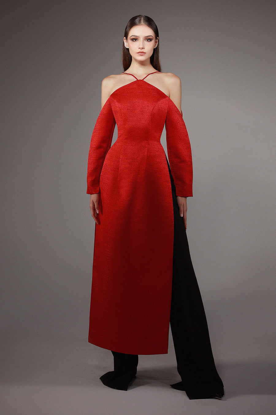 Persona A-line Halter Neck Brocade Floor Length Ao Dai Set 1
