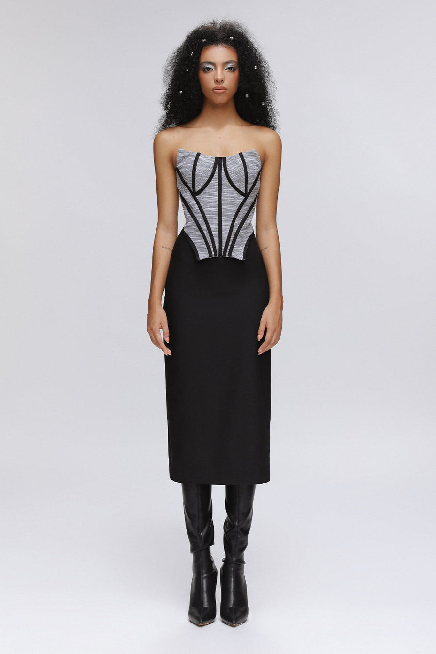 Lotus Sheath Corset Wool Cotton Midi Dress 1
