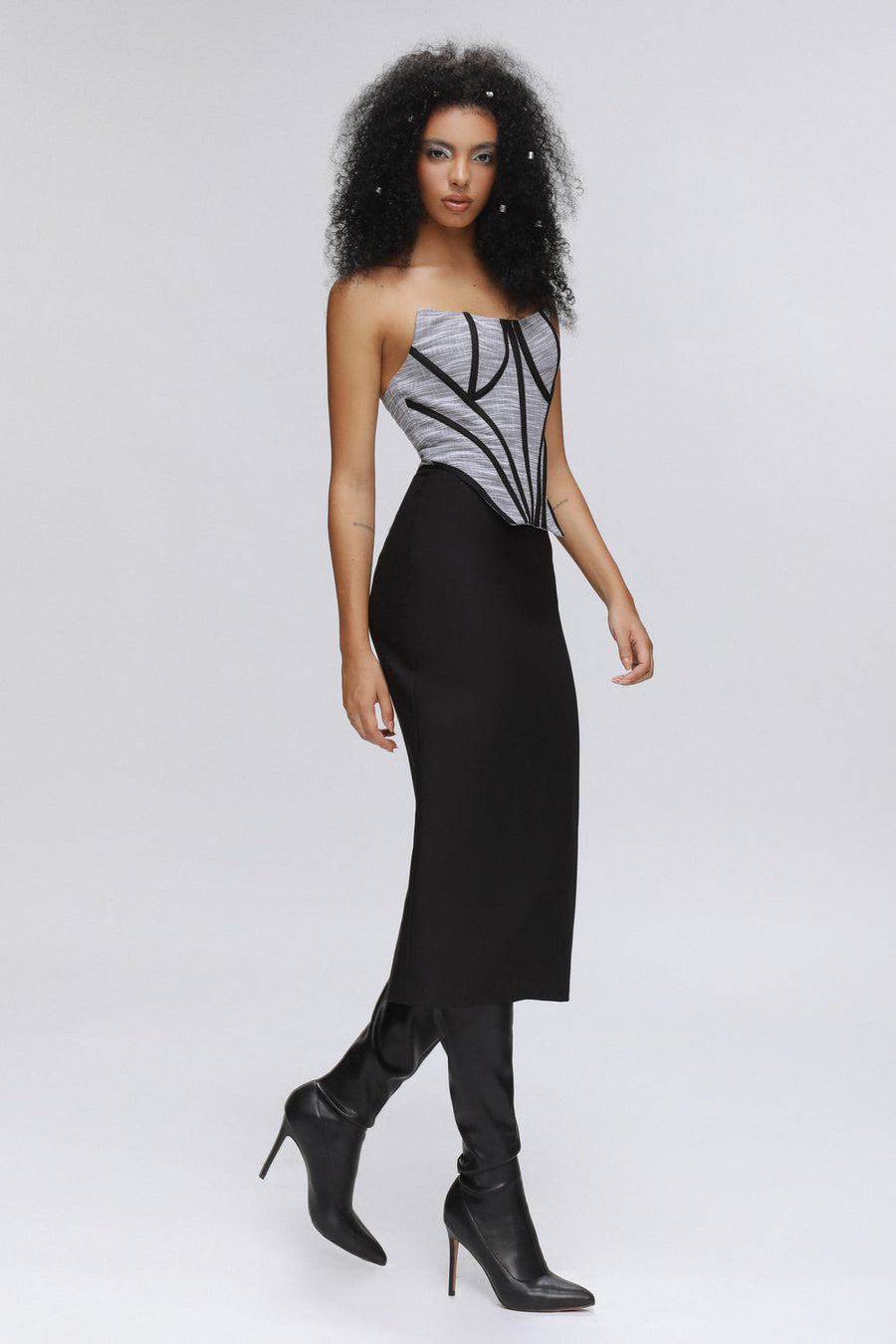 Lotus Sheath Corset Wool Cotton Midi Dress 4