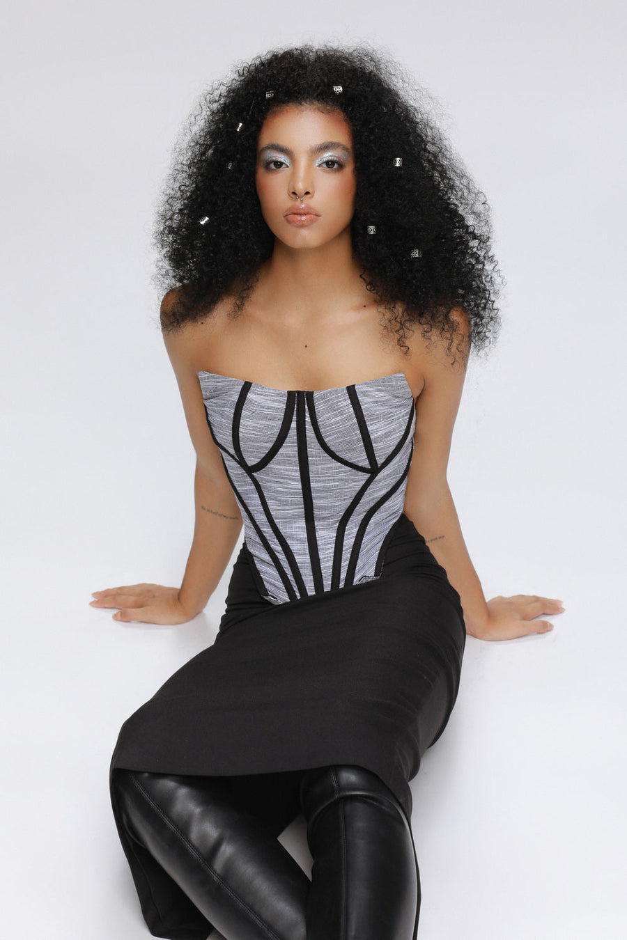 Lotus Sheath Corset Wool Cotton Midi Dress 2