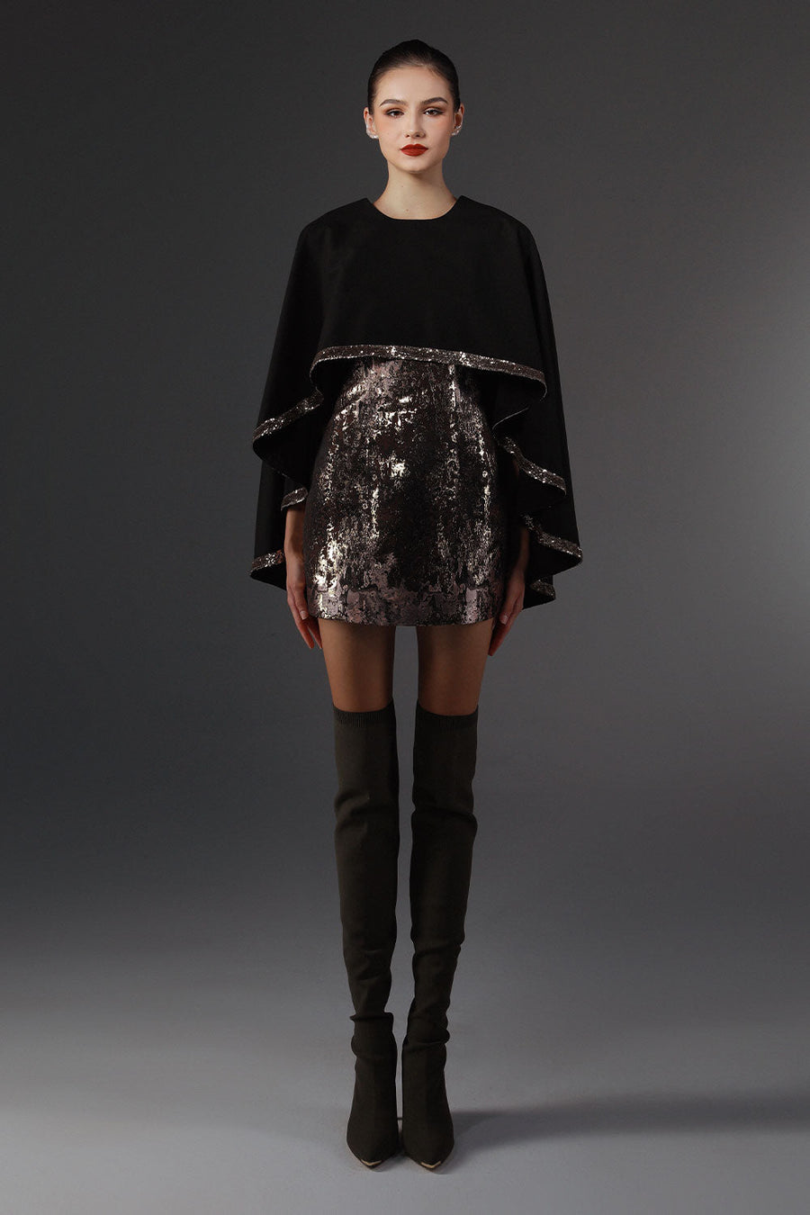 Tinsel Cape Jewel Neck Wool Cotton Mini Dress 5
