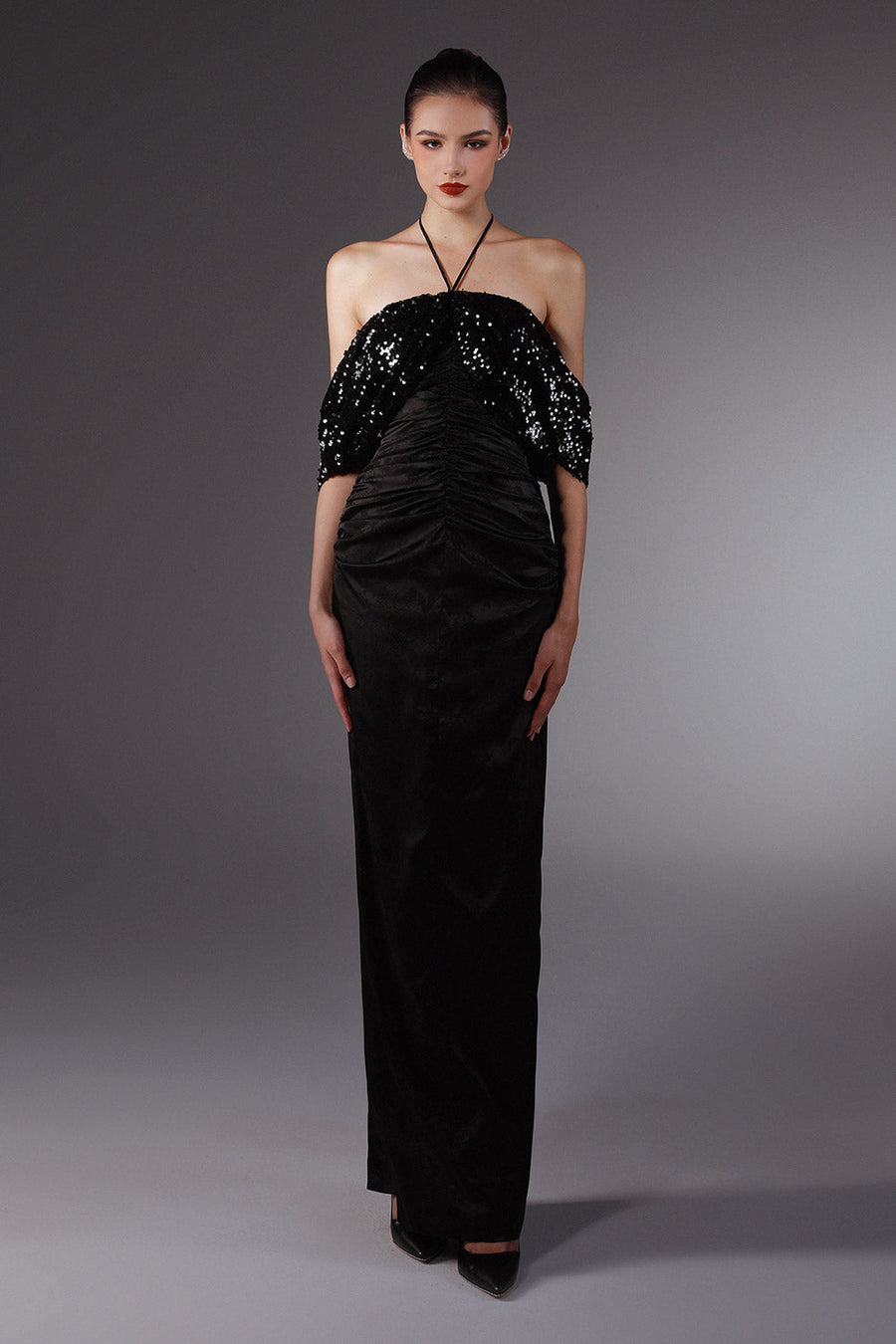 Tully Dres Sheath Gathered Silk Floor Length Dress 6