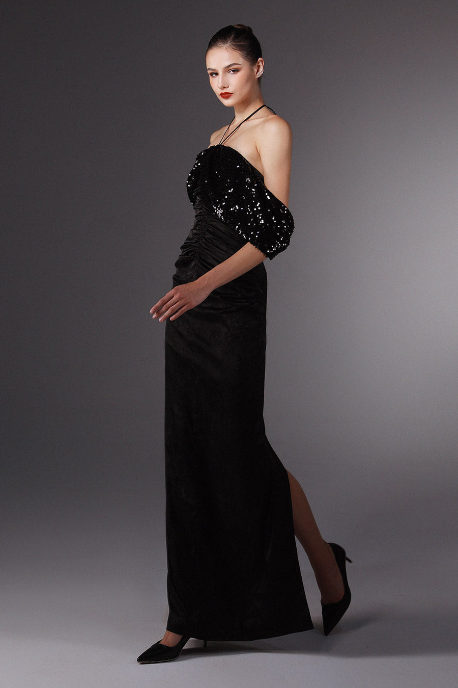 Tully Dres Sheath Gathered Silk Floor Length Dress 7