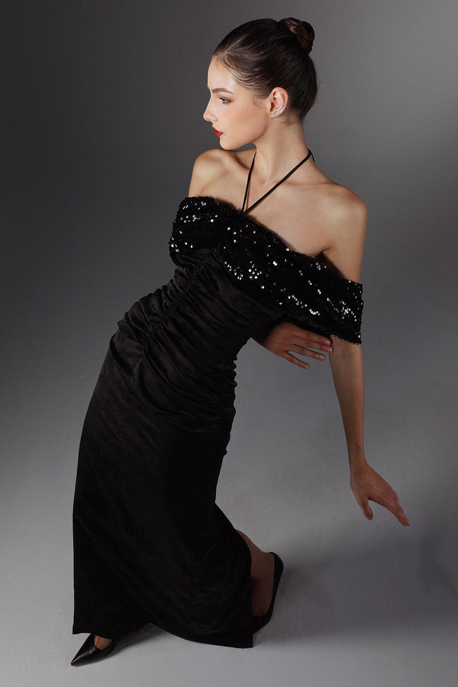 Tully Dres Sheath Gathered Silk Floor Length Dress 3