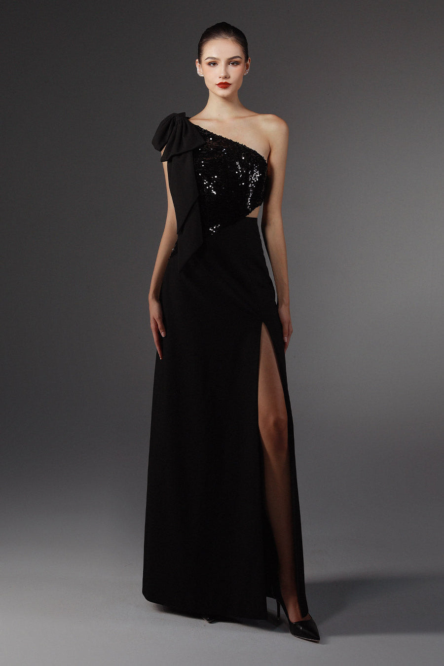 Porterville Slit One Shoulder Wool Cotton Floor Length Dress 4