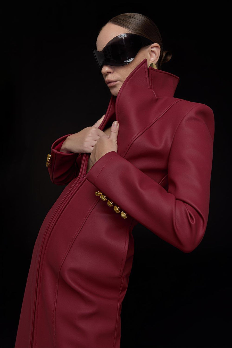 Ulster A-line Front Zipper Leather Midi Trench Coat 5