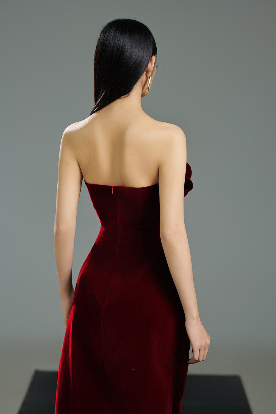Velour Pegged Flower Applique Polyester Midi Dress 3