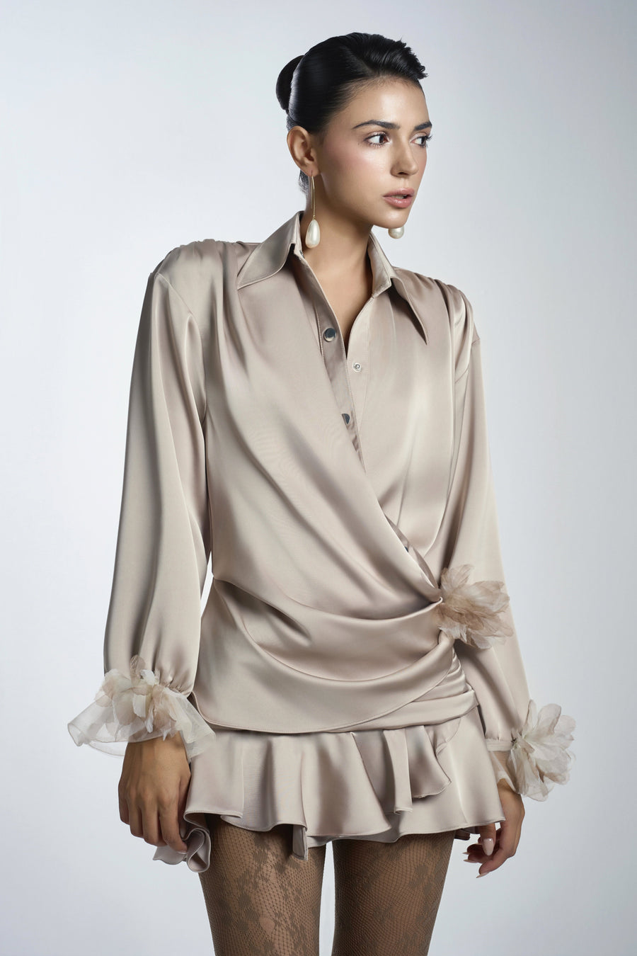 Raffle Drop Waist Crossover Silk Mini Dress 2