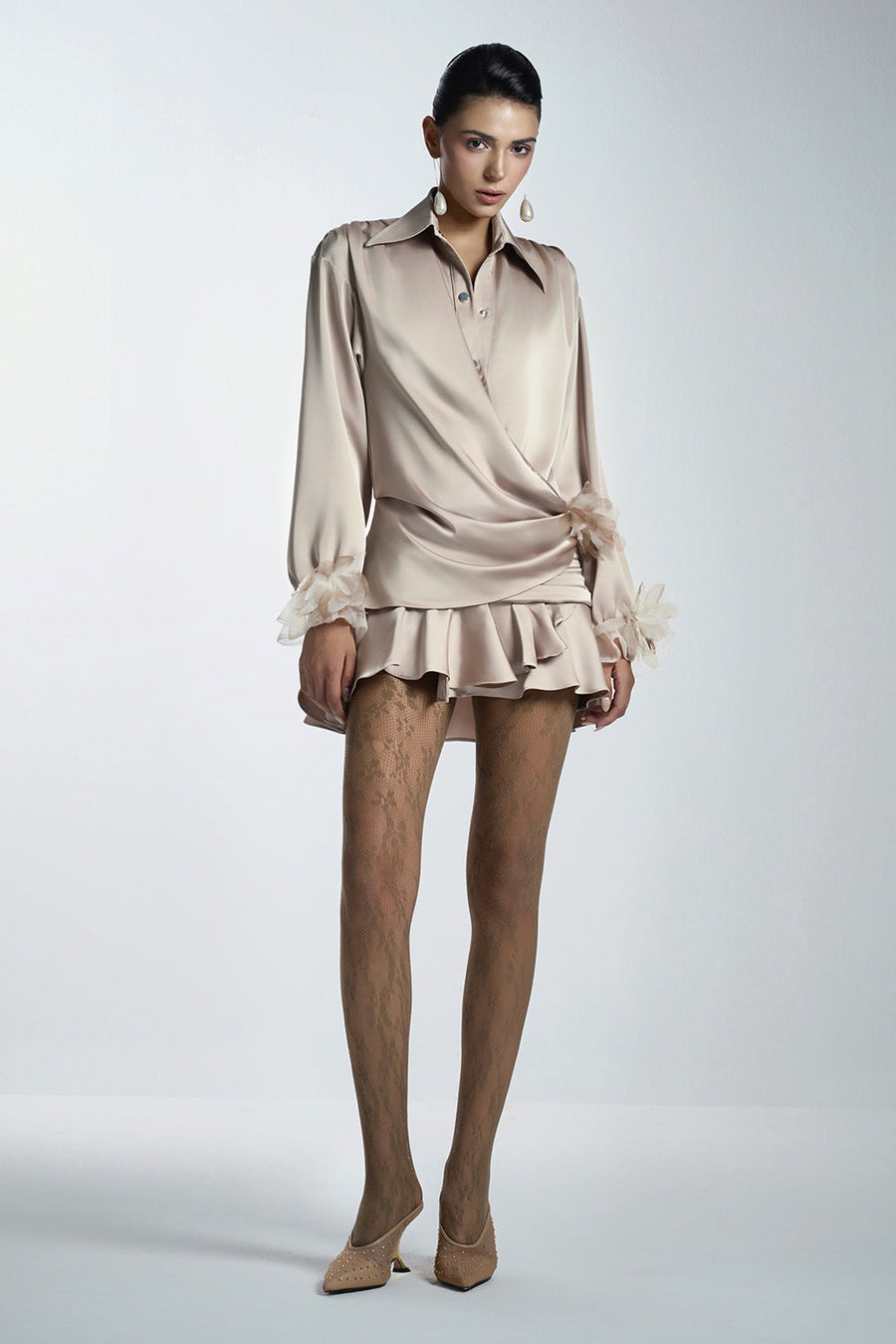 Raffle Drop Waist Crossover Silk Mini Dress 1