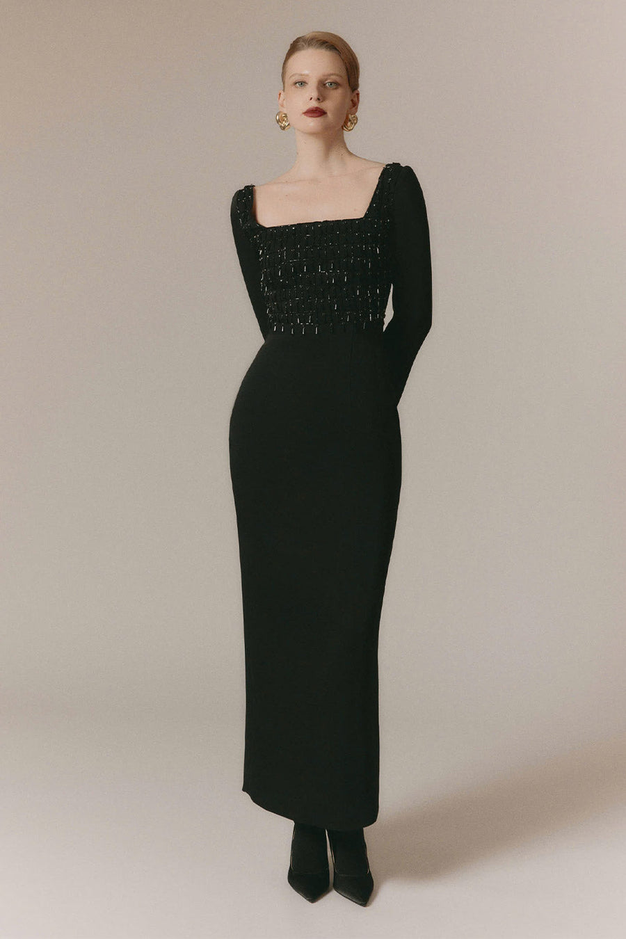 Starlight Sheath Back Slit Poly Silk Ankle Length Dress 5