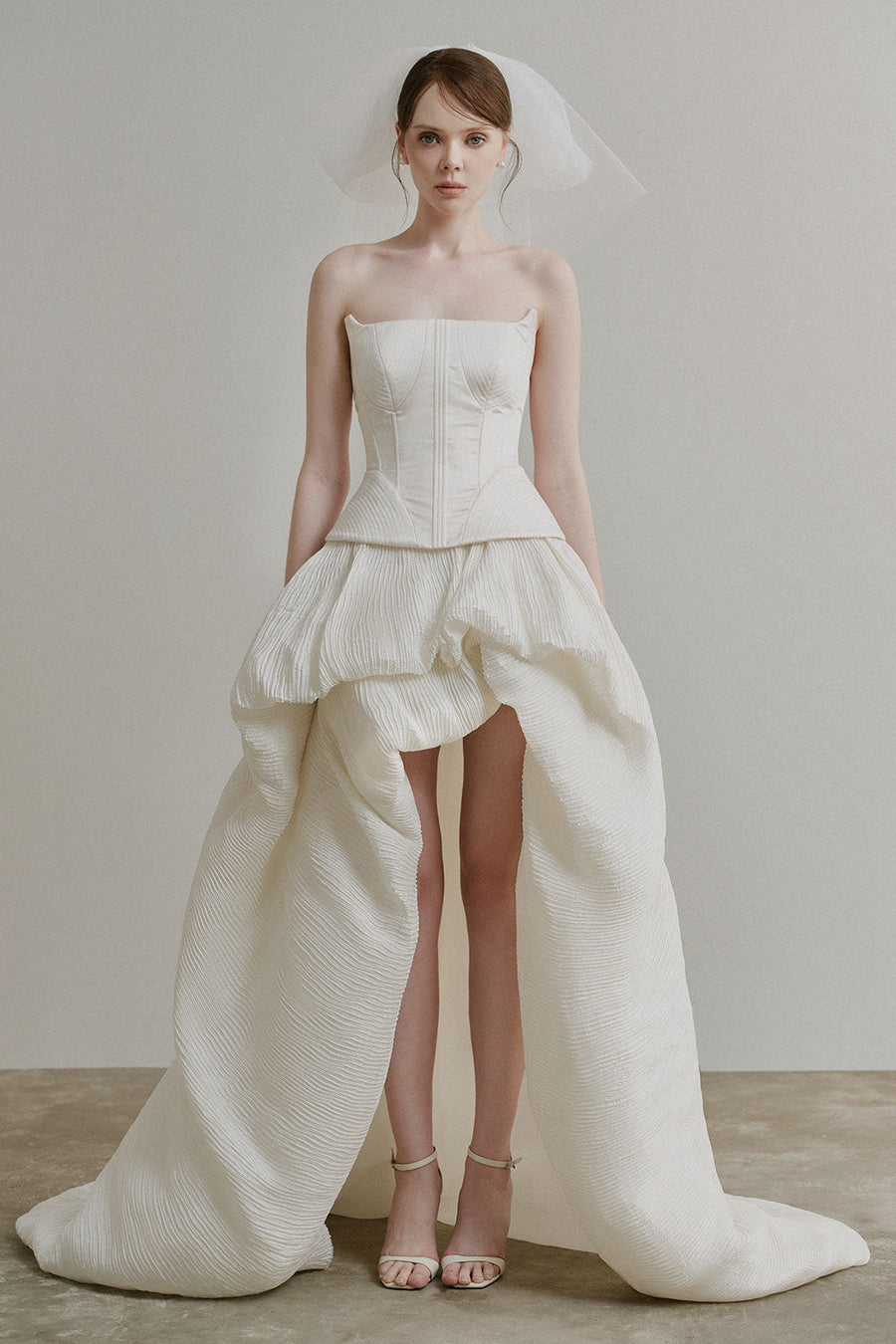 Dilys Asymmetric Layered Duchess Satin High-low Dress 1