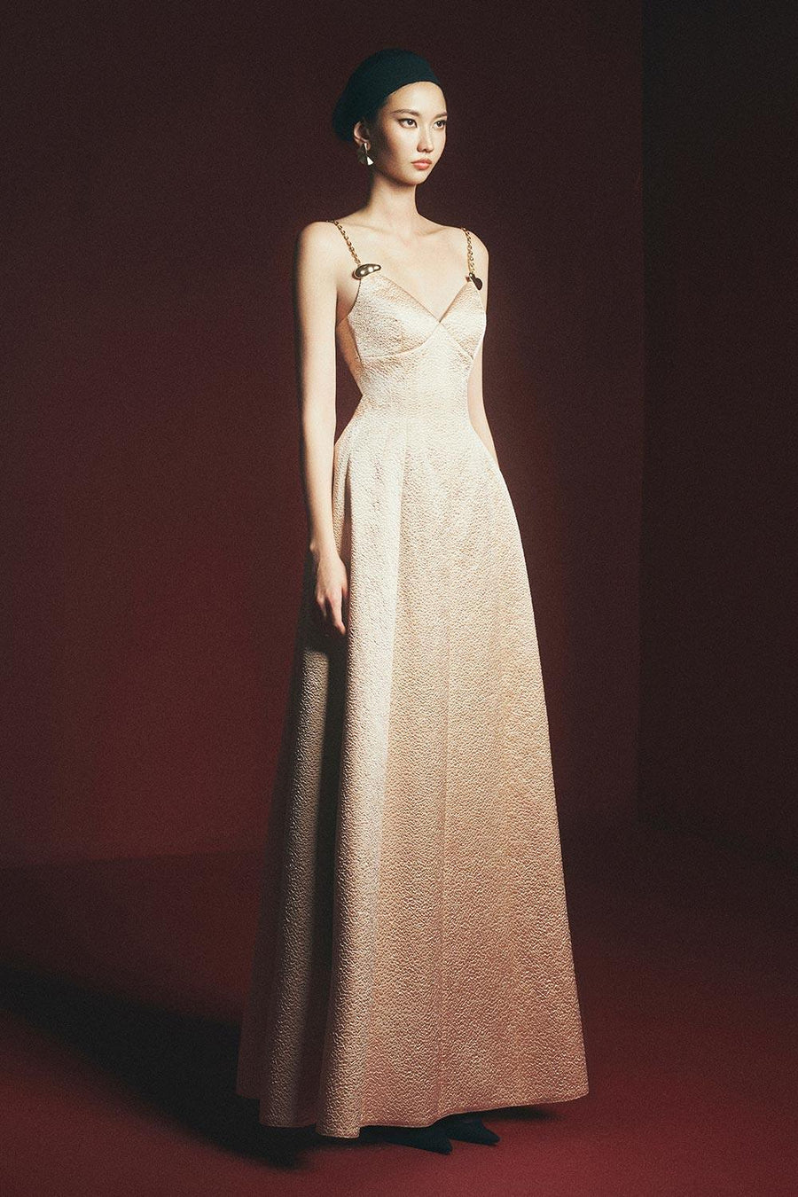 Lamium A-line Back Zipper Jacquard Floor Length Dress 3