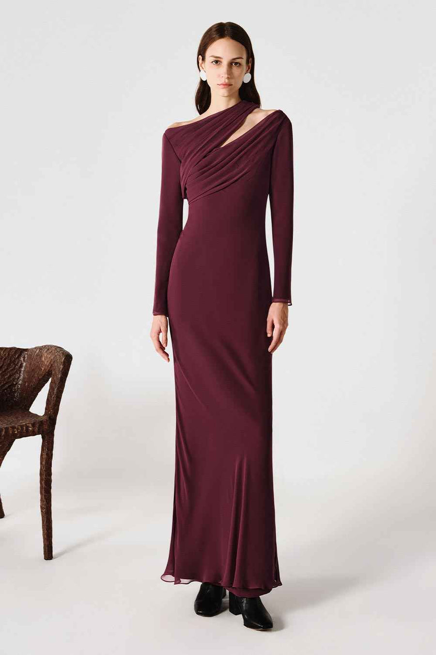 Sophia Sheath Asymmetric Neck Chiffon Maxi Dress Maxi Dress Lecia RTW
