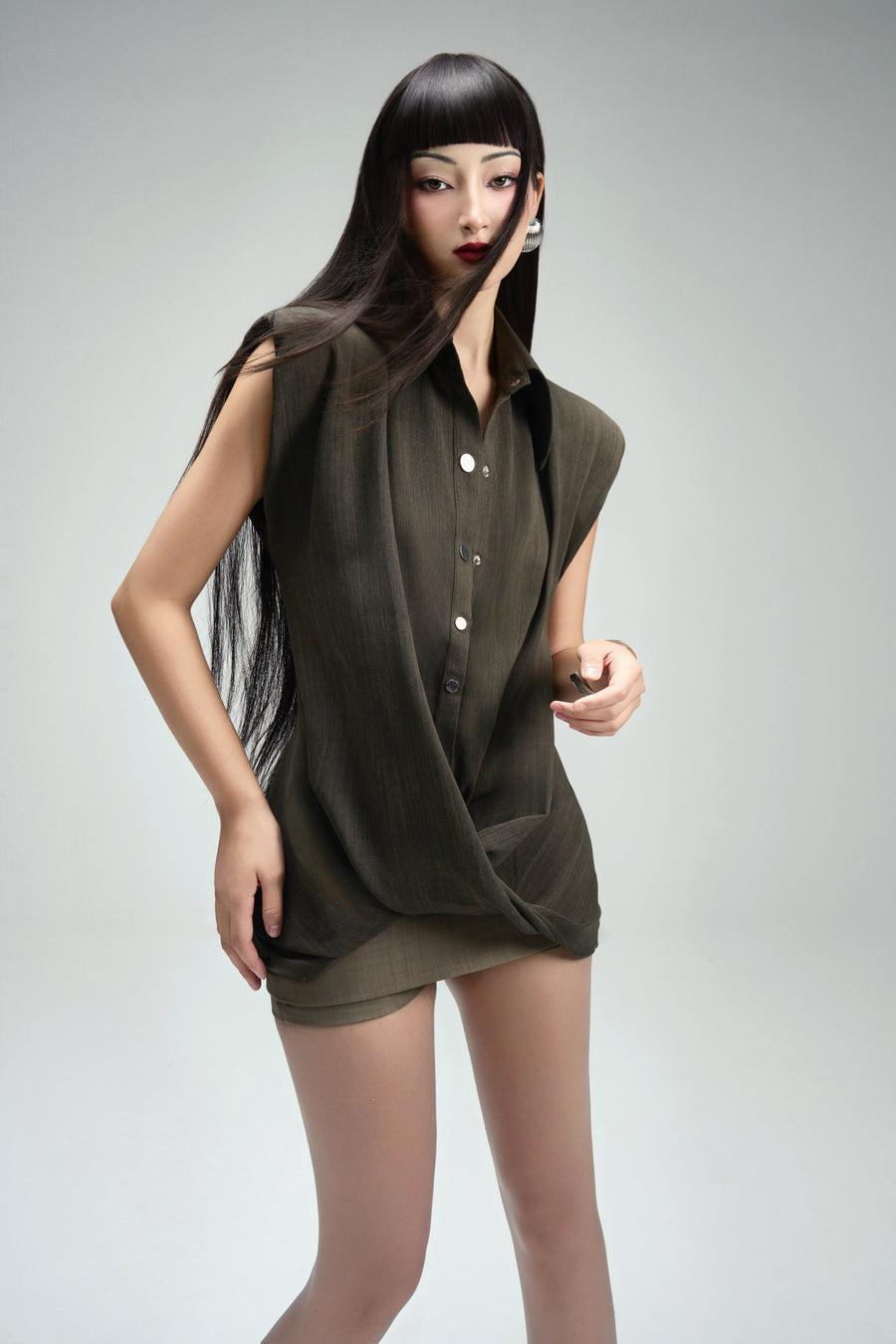 Iron Bodycon Back Zipper Crinkle Crepe Mini Skort 5