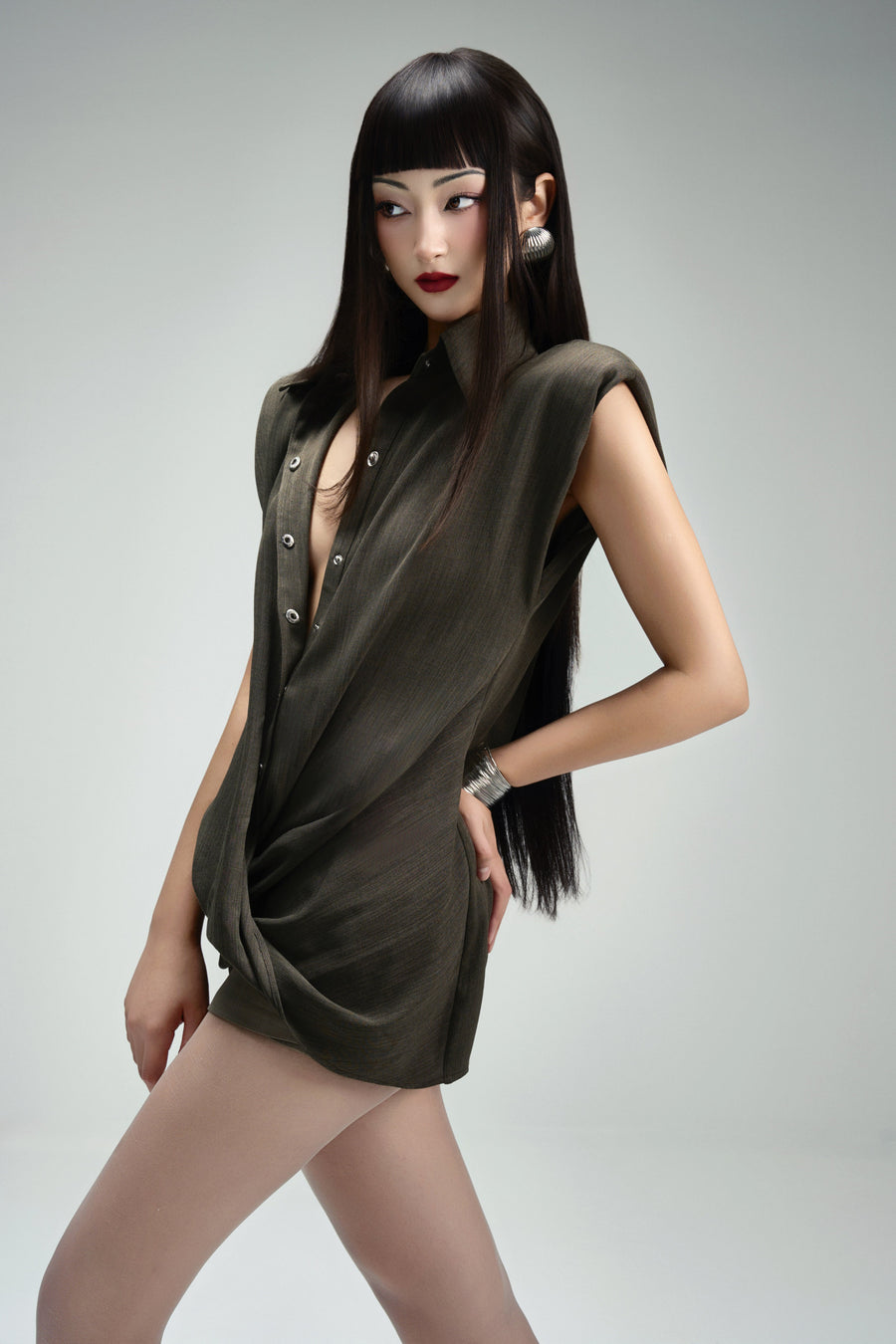 Iron Bodycon Back Zipper Crinkle Crepe Mini Skort 6