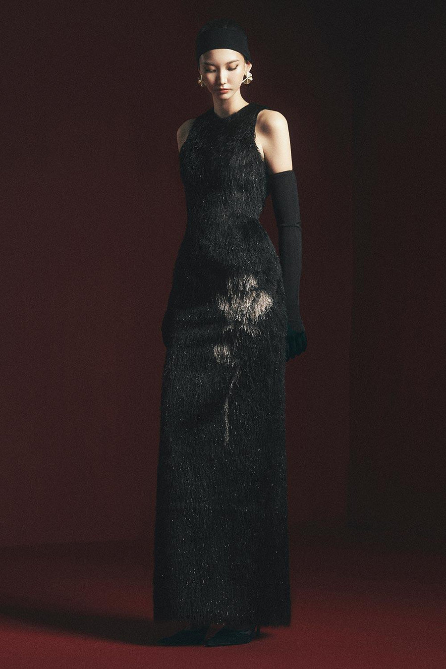 Macias Sheath Back Slit Faux Fur Floor Length Dress 6