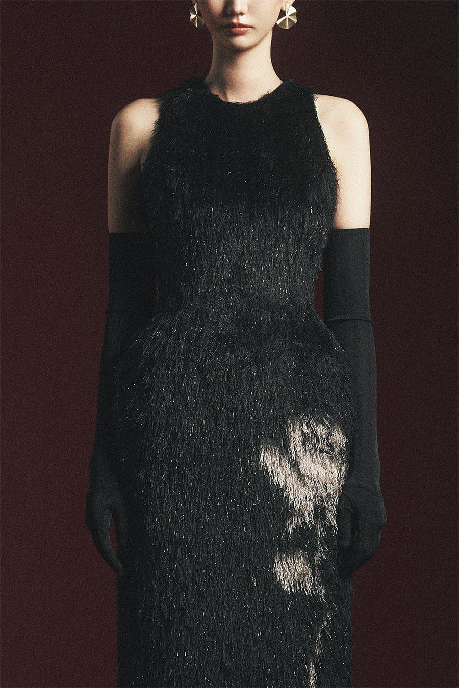 Macias Sheath Back Slit Faux Fur Floor Length Dress 2