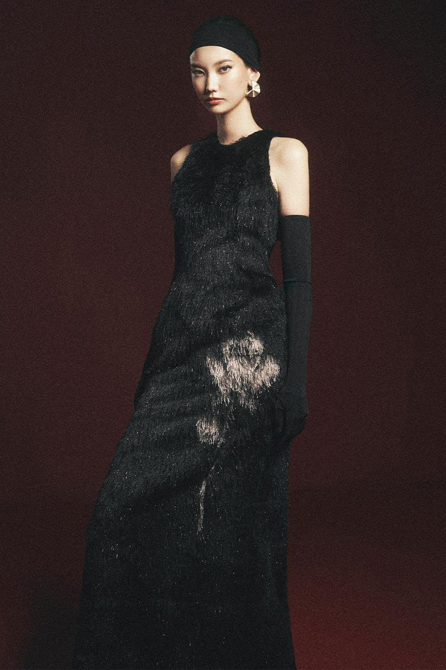 Macias Sheath Back Slit Faux Fur Floor Length Dress 4