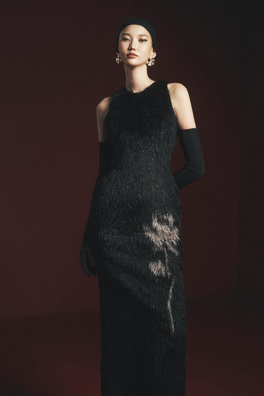 Macias Sheath Back Slit Faux Fur Floor Length Dress 3