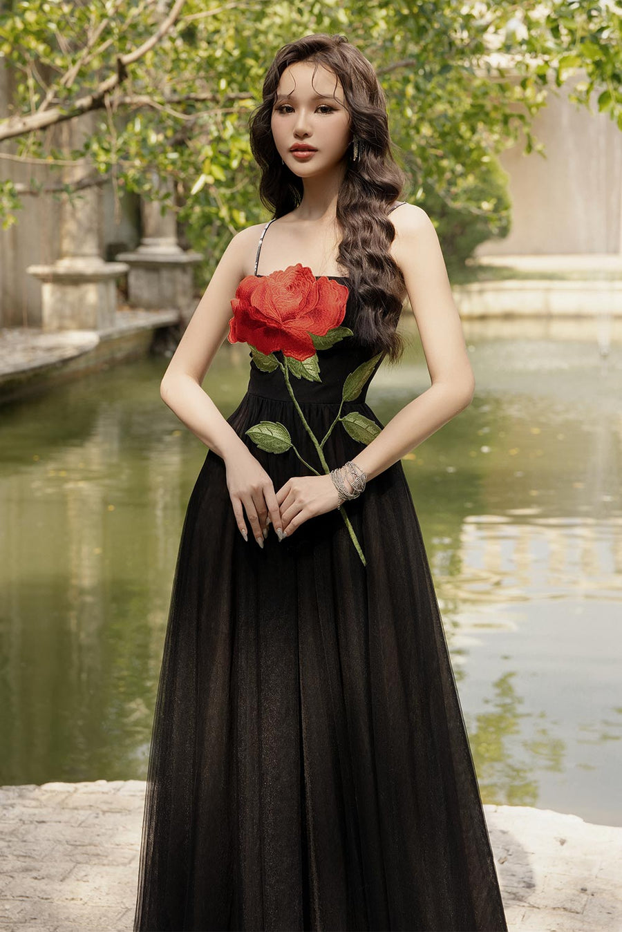 Red Love A-line Spaghetti Strap Mesh Floor Length Dress 2