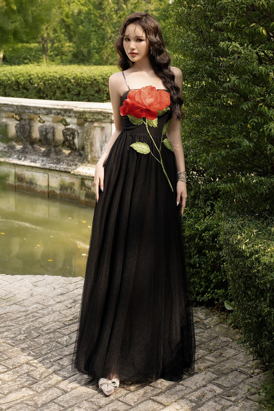 Red Love A-line Spaghetti Strap Mesh Floor Length Dress 7