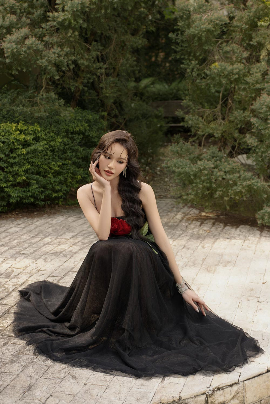 Red Love A-line Spaghetti Strap Mesh Floor Length Dress 8