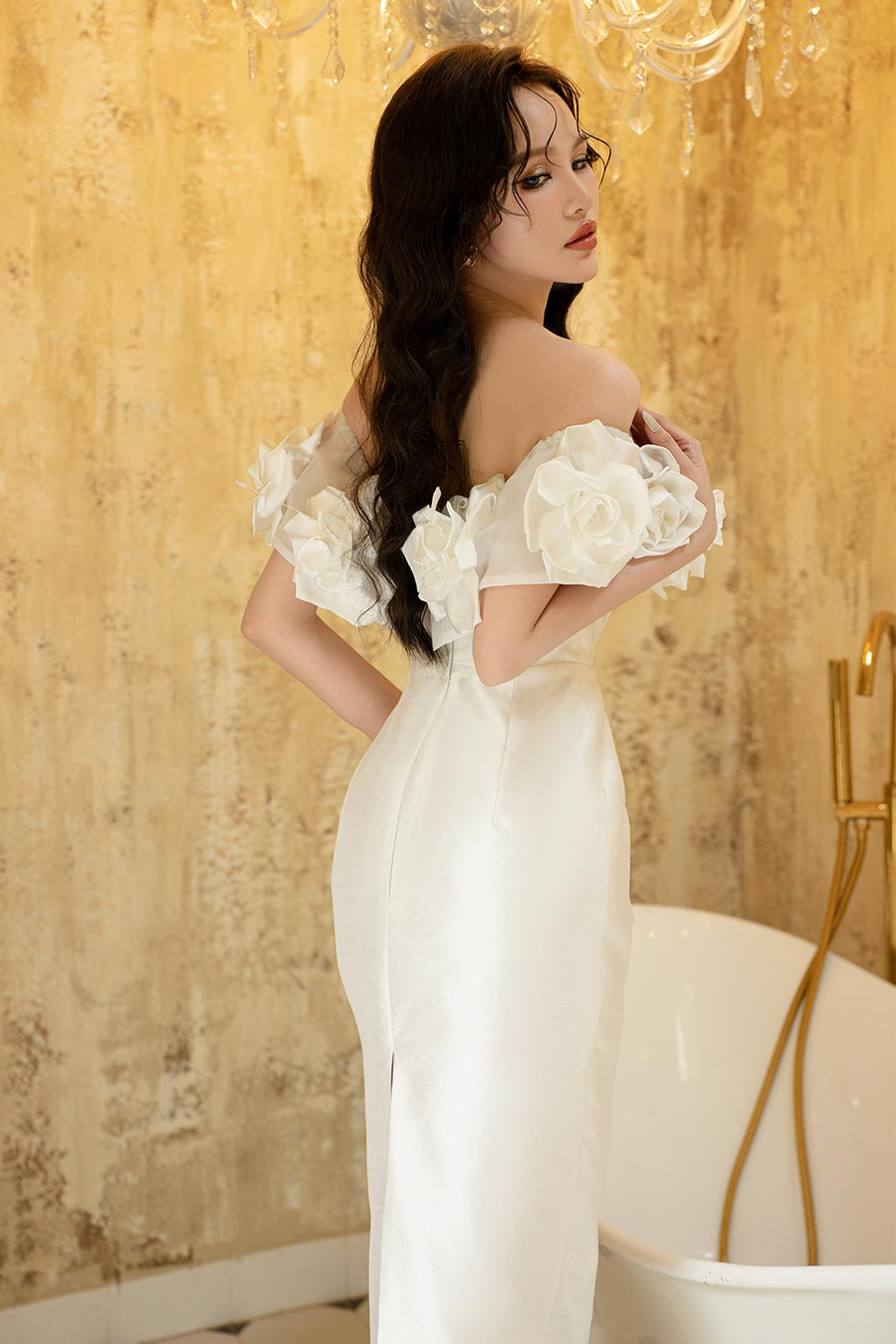 Riri Rose Hourglass Off-Shoulder Taffeta Midi Dress 15
