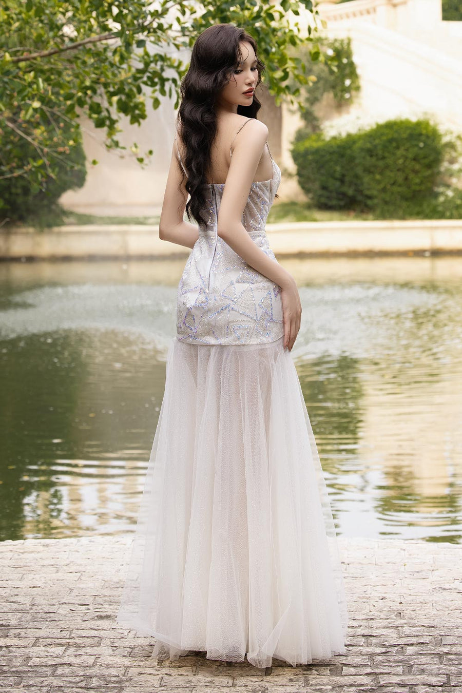 Milea Slit Corset Waist Organza Floor Length Dress 4
